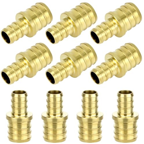 QWORK Confezione da 10 raccordi PEX, 1/2 x 3/4, raccordo a crimpare in ottone per tubi PEX