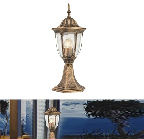 Chao Zan Außen Sockellampe Outdoor E27 Sockelleuchte Pollerleuchte Villa Rasen Garten Außen Wegeleuchte Retro Aluminium Metall Pfostenlichter Boden Landschaft Säule Leuchte Wasserdichter Lampenschirm
