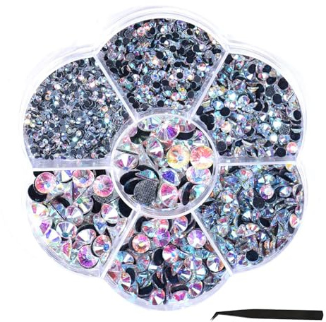 VAIGU:OA 3060 Pcs Hotfix Strasssteine mit 10cm Pinzette, Weiß, Rund, CRAFT_BEAD, 2,0~8,6mm, Glas, für Diy-Kleidungsdekoration, Taschenhandwerke