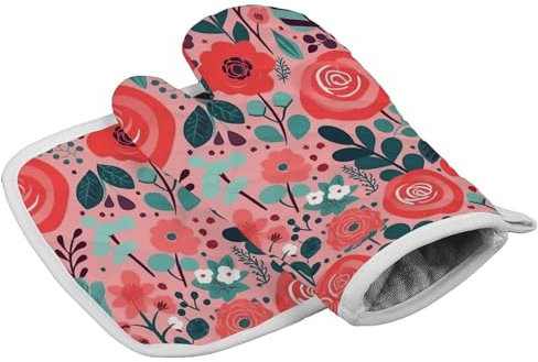 Gants de cuisine personnalisés résistants à la chaleur pour femme Motif rose rouge
