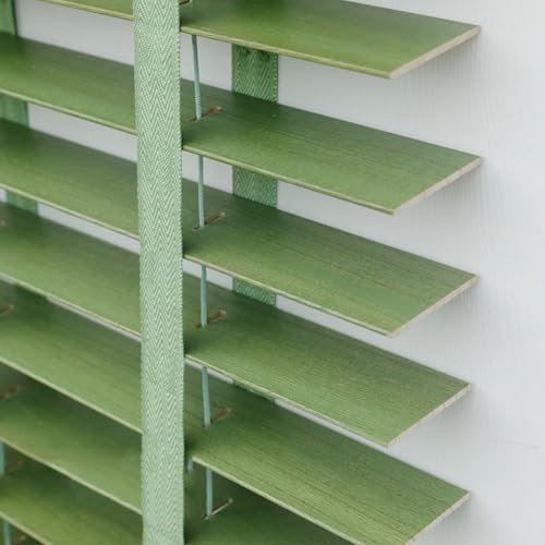 Wooden Venetian Blind Horizontal Blinds for Windows/Doors/Balconies Privacy Blinds W 25/30/35/45/60/80/100/130/160 cm Customized Curtains with Slats 50 mm (Green)