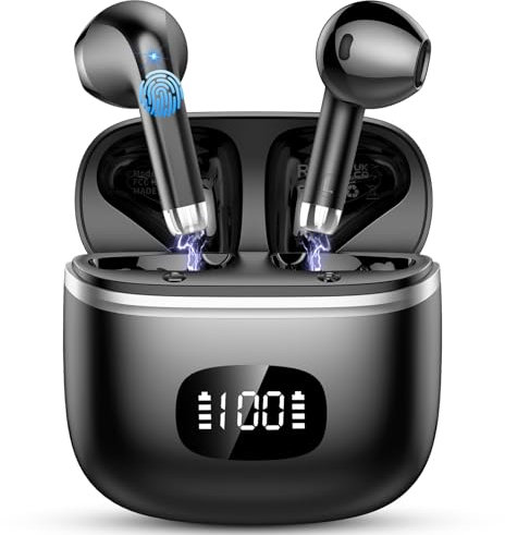 POMUIC Bluetooth Kopfhörer, Kopfhörer Kabellos Bluetooth 5.3 mit 4 ENC Noise Cancelling Mic, Kabellose Kopfhörer In Ear HiFi Stereo, 40 std Spielzeit, LED-Anzeige, Ohrhörer für Arbeit Spiel Sport