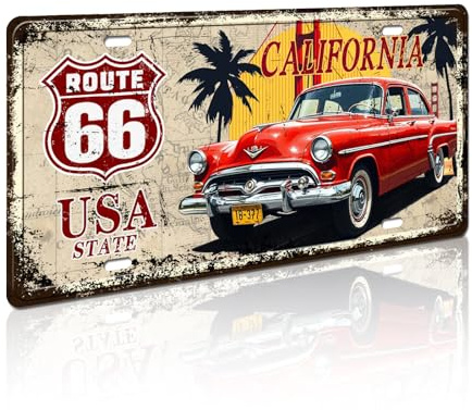 California Route 66 USA State Vintage License Plate Decor Sign, 12 x 6 in