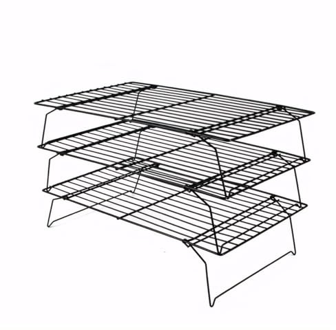 feyiubmen 3 stück Abkühlgitter, 40×25×6.6cm Kuchengitter Abkühlgitter Edelstahl，schwarz，Kuchengitter zum Backen, Faltbares und stapelbares Kuchengitter Abkühlgitter aus Drahtrost (3)