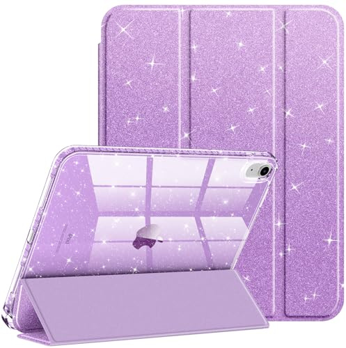 Fintie Fodral för iPad 11 generation 11 tum, 2025 (A16), iPad 10 generation 2022 10,9 tum med pennhållare, glittrande stötsäkert fodral med glänsande, transparent baksida skyddsfodral, lila