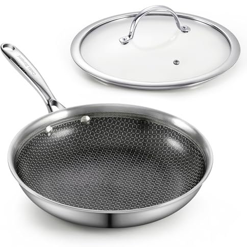 Cooks Standard Hybrid-Antihaft-Pfanne, 25,4 cm Bratpfanne, mehrlagig verkleidete Edelstahl-Bratpfanne mit Deckel aus gehärtetem Glas, ofenfest, kompatibel mit allen Herdarten