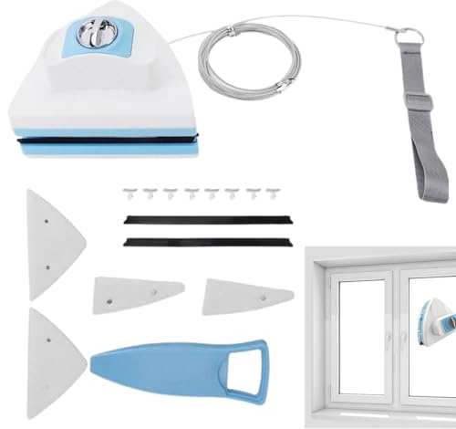 Demsyeq Herramienta limpiacristales para Limpiar Ventanas, Cepillo magnético ergonómico y Ajustable, Herramienta de Limpieza del hogar, Cepillo de Vidrio para Exteriores, Limpiador magnético para el