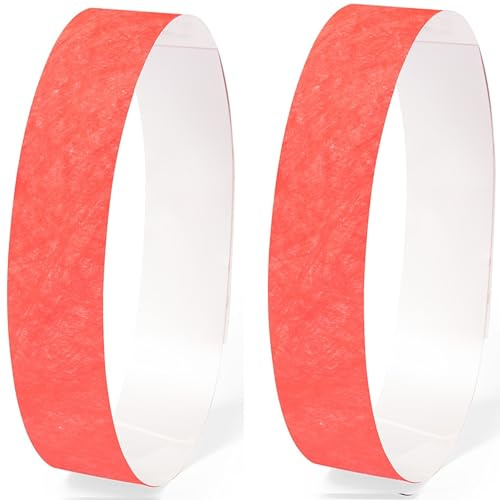100 bandas de entrada impermeables para fiestas, control y seguridad en eventos, eventos, 19 x 255 mm, material TYVEK®, numerado, 14 colores (rojo)