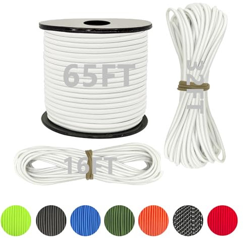 LUYADIN 7/64 x 100' Marine Grade Bungee Cord Elastic Shock Cord,Kayak Stretch String Rope, Heavy Duty Bungee Shock Cords for Repairing Tent Poles, DIY, Tie Downs (White)