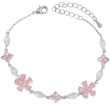IMINI Cristal Rose Fleur De Cerisier Fleur Maillon Bracelet Pour Femme Or Argent Plaqué Mode Délicat Cz Pétale Sakura Bracelet Doux Ajustable Bijoux Fins Pour Elle