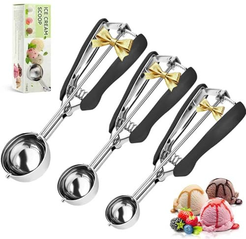 SPEENSUN Cookie Scoop of Rubber Easy Trigger Set of 3 PCS(4/5/6cm),Ice Cream Scoop,304Stainless Steel Melon Baller Scoop,Durable and Effortless for Ice Cream,Melon Baller,Baking and Mash Potato