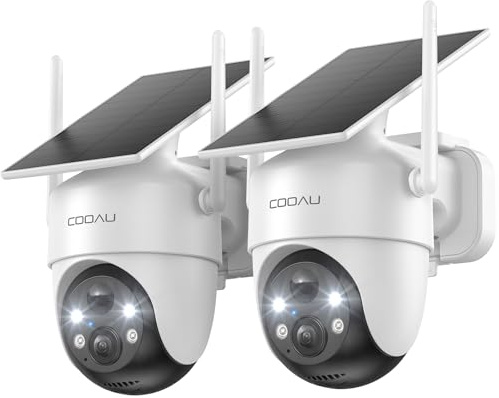 COOAU Cameras for Home Security​​, 2K 360° Solar Security Cameras Wireless Outdoor, Low-Light Rechargeable​​, Easy to Install, Surveillance Cam with AI Smart Detection,Color Night Vision,Two-way Audio