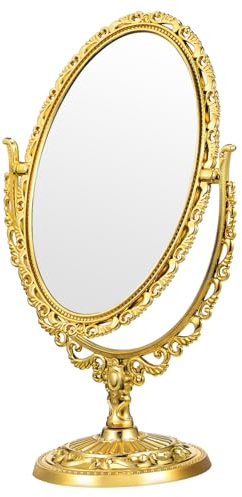 EPIGEIST Espejo De Maquillaje De Europeo Dorado Ovalado Doble Cara Giratorio para Hogar