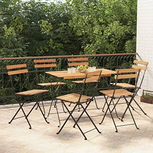 Snsowed Sedie Pieghevoli da Bistrò 6 pz Legno Massello Teak e Acciaio,Sedie Pieghevoli da Bistrò,Sedie Pieghevoli da Esterno-3152110