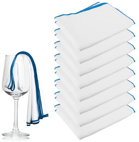 Behogan 8 panni in microfibra per lucidare vetro, 40 x 60 cm, bianco con bordo rosso, riutilizzabili, senza aloni, per cucina e bar