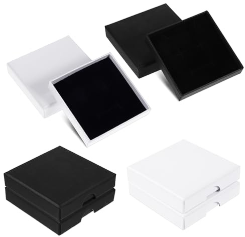 Ajcotahm 4 Pack Jewellery Box Small Bracelet Gift Box for Necklaces Bracelets Earrings Rings DIY Gift Packaging (Black White)