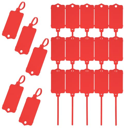 Flintronic Lot de 100 étiquettes d'expédition en plastique, 3,7 x 6,3 cm, étiquettes imperméables inscriptibles avec sangle d'étanchéité, étiquette d'attache de câble pour clés, bagages, logistique