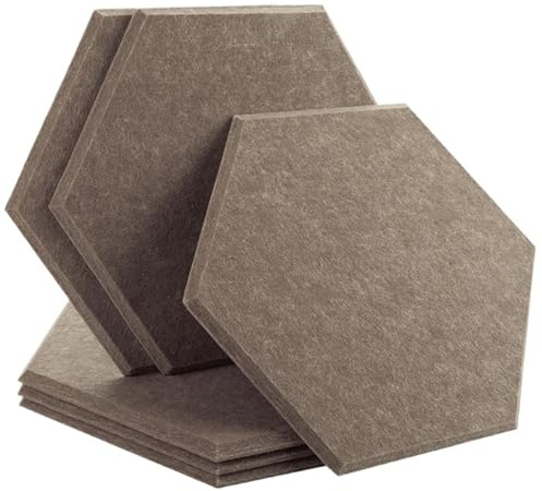 Hexagon Acoustic Panels Sound Absorbing Wall Panels 6 Pcs Bedroom Insulation Decor(47-Dark Brown,Small Hexagon,1.2cm Super Density)