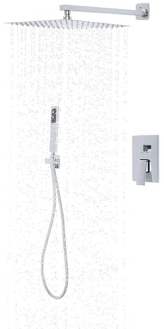 Conjunto de ducha de 30 cm, montaje empotrado en pared, ducha de baño con cabezal grande giratorio 360°, manguera de acero inoxidable de 4,92 pies, para casas, hoteles, escuelas, gimnasios