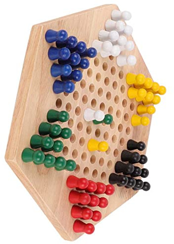 SIXRUN Chinesische Dame, 60-teiliges Halma-Spiel aus Holz mit Bunten Murmeln, Brett aus Gummibaumholz für Zur Verbesserung der Konzentration und Beobachtungsfähigkeiten