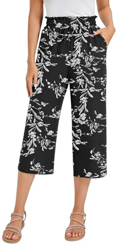 Timuspo Pantalon d'été léger 3/4 pour femme - Taille haute - Pantalon de plage Capri en lin respirant avec poches