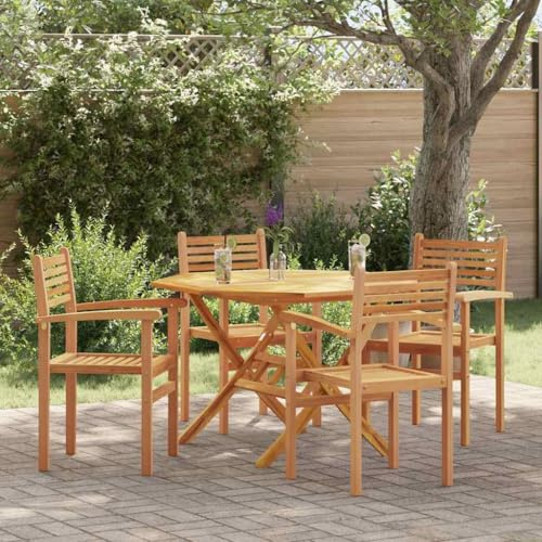 Owoxanthellate 4er Set Gartenstuhl Massivholz Teak 56x55x90,5 cm, wetterfeste Terrassenstühle mit geschnitzten Armlehnen, rustikales Design für Balkon, Garten und Outdoor-Essbereich