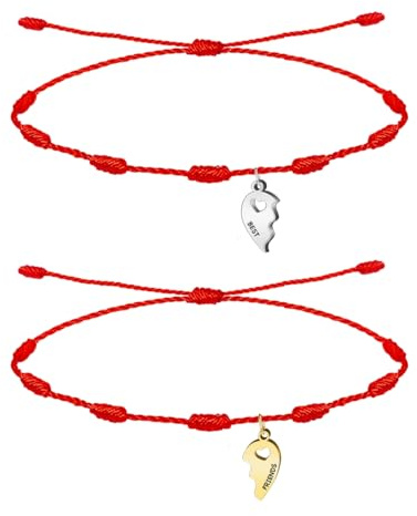 cotigo – Pack de 2 Pulseras Ajustables Best Friends para Amistad, Hilo Rojo con Colgantes de Acero Inoxidable, Regalo Original para Mejores Amigas, San Valentín y Cumpleaños (Best Friends)