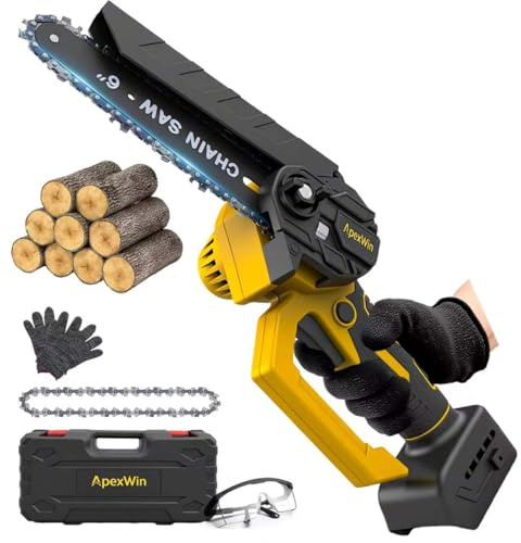 Brushless Mini Chainsaw Fit fot Dewalt 18V Battery, 6 Inch Electric Chainsaw with Auto Oiler & Tool-Free Tensioning, Portable Handheld Saw for Tree Branches, Firewood,Garden & DIY Projects(No Battery)