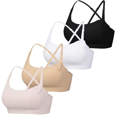 Astrélie Women Seamless Wireless Maternity Postpartum Nursing Sleep Bra | 4 Pack,One-Handed Breastfeeding Fastener,Removable Pads
