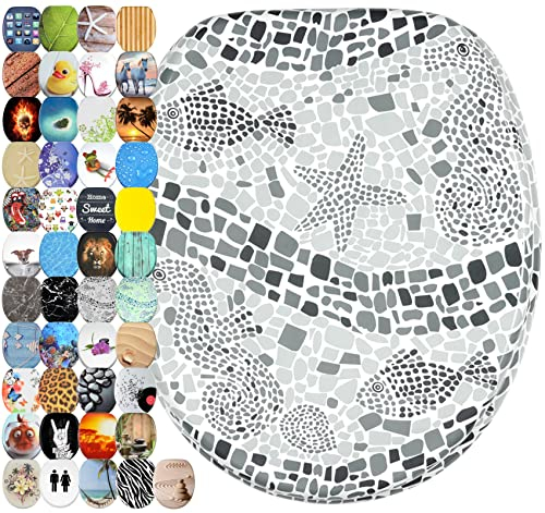 Sanilo WC Sitz mit Absenkautomatik, viele neue Toilettendeckel zur Auswahl, einfache Montage, stabile Scharniere, Mosaic World Grau