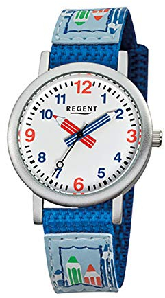 Regent Kinder-Armbanduhr Elegant Analog Textil-Armband blau Quarz-Uhr Ziffernblatt weiß URF731