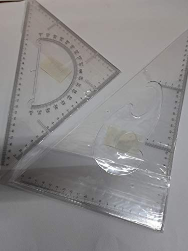 prodigital Set di Squadre da 32cm, 45/60° con Goniometro e Curvilinee Righellatura su Tutti e 3 Lati più Diagonale