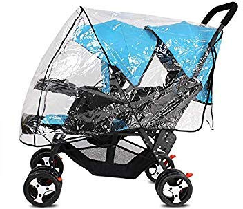 Universal Stroller Raincover Twins Strollers Double Tandem Baby Stroller Transparent PVC rain Cover for Pushchair Pram Buggy Rainproof Windproof Rain Cover with Canopy