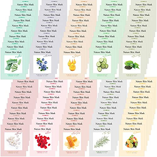 FOODAHOLIC [ Nature Skin ] 100 Combo Pack Face Sheet Mask, Nude Sheet with Release Paper, Premium Quality Korean Facial Sheet Mask (10 x 10 Types