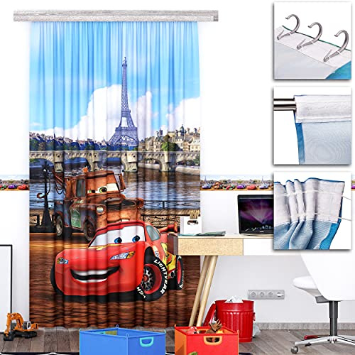 alles-meine.de GmbH Fertigschal - Vorhang/fertig Gardine - Cars - Auto - Lightning McQueen - 140 * 245 cm lang - Blickdicht - Kräuselband - leichte Verdunklung - Fenster/Schi..