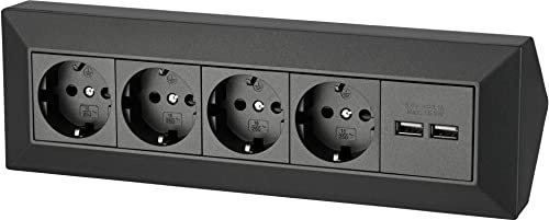 4-Fach Structure Bloc Multiprises Prise de Courant d'angle + 2X USB Charge - 230V 3600W - Anthracite