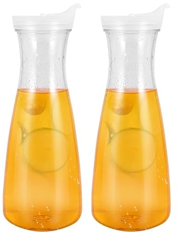 Smallterm 2Pcs 1L Plastic Water Carafes with White Flip Tab Lids- Food Grade & Recyclable Shatterproof Pitchers - Juice Jar