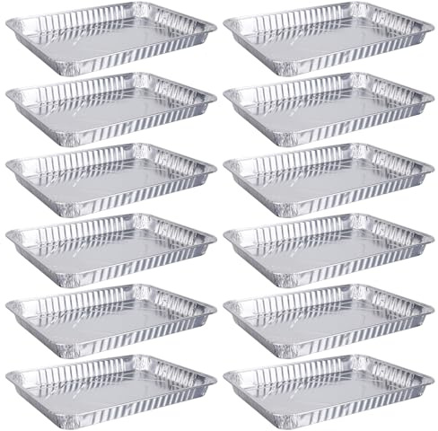 MEMOFYND 12-delad bakplåt av aluminiumfolie, bakplåt av aluminiumfolie, bakbehållare av aluminiumfolie, brödkakform, batch-matlagningsbehållare, lämplig för bakning, grillning (silver)