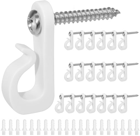 HONSNKS Schraubhaken für Außenlichterkette, weißer Q-Hanger-Wandhaken mit Edelstahl-Kreuzschlitzschraube für Weihnachten und Neujahrsparty, Outdoor, leicht zu lösen, Draht und Lichterkette, 20 Stück