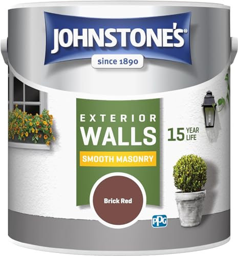 Johnstone’s – Exterior Smooth Masonry Paint – Brick Red – Up to 15 Years Protection – Weather & Dirt Resistant – 30m² Coverage Per Tin - Dry in 1-2 Hours – 2.5 L