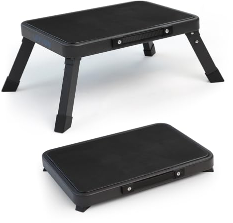 LIEKUMM Tritthocker Klappbar 18 cm Hoch, 150 kg Tragkraft Leichte Trittstufe Wohnmobil für Küche, Haushalt und Wohnwagen, Stahl Trittstufe mit Rutschfester Plattform und Gummifüßen, Schwarz