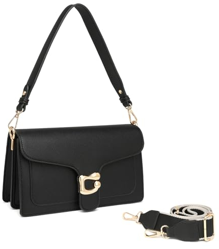 Travistar Handtasche Damen Klein Umhängetasche Damen PU Leder Crossbody Bag Damen Schultertasche Abendtasche Kupplung mit 2 Abnehmbar Breiter Gurt Kreditkartenfächer Schwarz