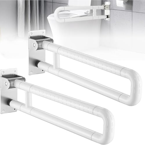 ybaymy 2 Stück Toilette Haltegriff für Senioren, Aufstehhilfe Toilette, Rutschfeste Klappbare WC Haltegriff für Behinderte Altere Menschen, Belastbarkeit bis zu 200 kg(Weiß, 60cm)