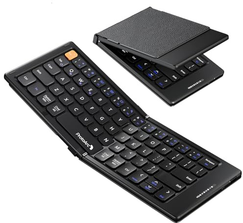 ProtoArc Foldable Compact Keyboard, XK04 Portable Bluetooth Keyboard with PU Leather Cover, Pocket-Sized Wireless Travel Keyboards for iPad, iPhone, Smartphone, Tablet and Laptop - Black