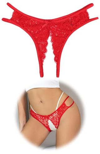 ohmydear Perizoma Donna con Buoco Tanga in Pizzo Trasparente Perizoma Aperto Vita Bassa Mutande Brasiliana Slip Aperti Taglia Forti