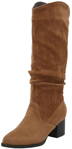 XIEPP Botas Slouch Para Mujer Botas Altas Hasta la Rodilla con Tacón Bloque y sin Cordones