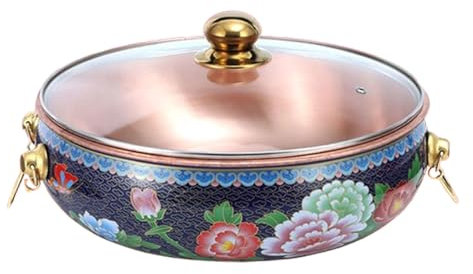 Alter Kochtopf,Chinesischer Kupfer Kochtopf, Cloisonne Hot Pot aus reinem Kupfer mit Deckel, kleiner Hot Pot, Induktionsherd, Hot Pot, kleiner Kupfertopf for Familienessen, Restaurants, Herd,(B,34cm)