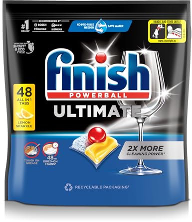 Finish Dishwasher Tablet, Ultimate, 48 Tablets, Lemon Sparkle, Clean & Shine Detergent Tabs, Tough on Grease Stains, Effective for Short Eco Cycle