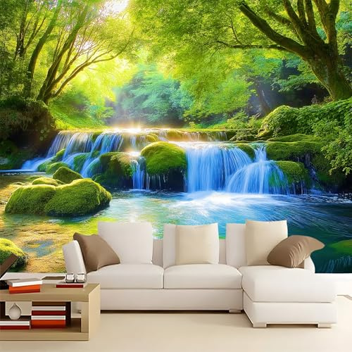 WHUOEUCO Papel Pintado Murales Paisaje Natural Arroyo Selva 200x140 cm Murales Papel Tapiz Efecto 3D, Para Comedor, Salón, Dormitorio, Fondo De Tv Pared Fotomurales Decoración
