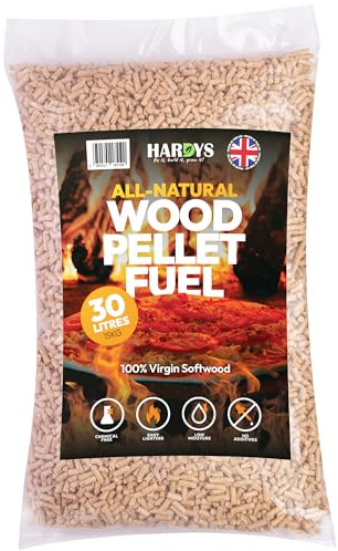 Hardys Wood Pellets, 30L - 100% Natural Softwood BBQ Pellets | Minimal Smoke and Ash | Easy Clean Up, Consistent Heat | Ideal for Pizza Oven, Ninja, Smoker, Fire Pit, Pellet Stove
